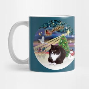 "Christmas Magic" with a Black and White Tuxedo Cat Mug